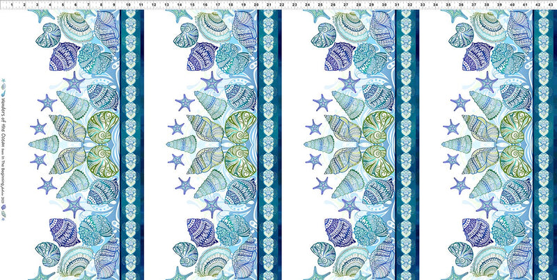 In The Beginning Wonders Of The Ocean Border Print Blue Fabric