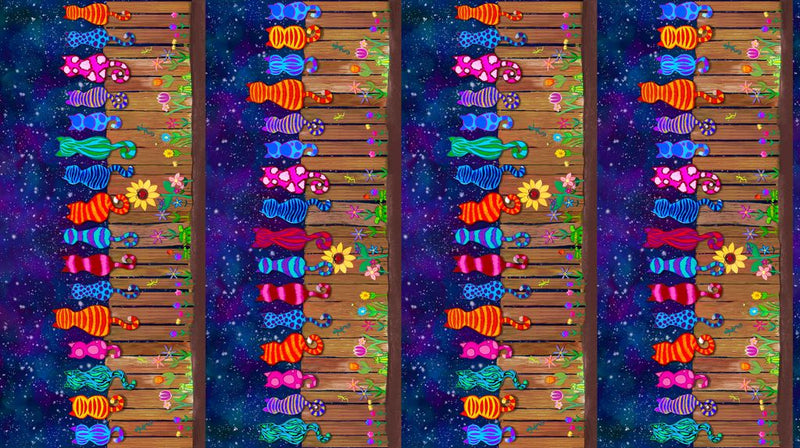 Timeless Treasures Purrfect Colorful Cats On A Fence Border Stripe Fabric