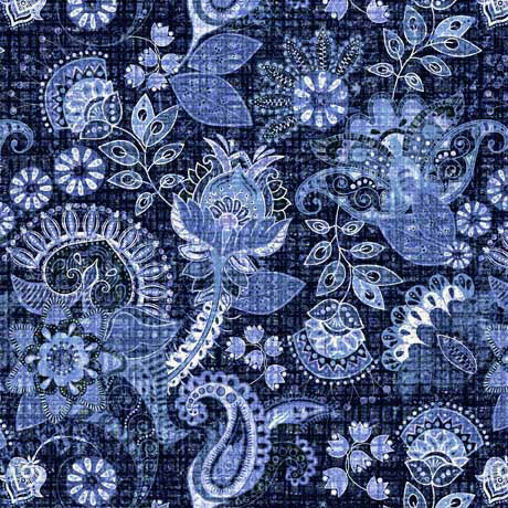 QT Fabrics Treasured Floral Paisley Navy Fabric