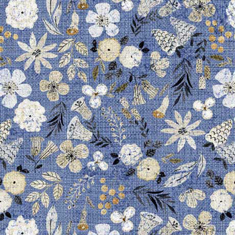 QT Fabrics Treasured Small Floral Blue Fabric