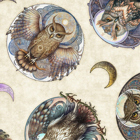 Quilting Treasures Mystic Owls Owl Toss Cream Fabric