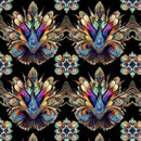 Quilting Treasures Mystic Owls Feather Medallion Black Fabric