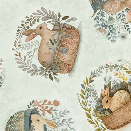 Quilting Treasures Cotton Tails Rabbit And Basket Toss Sage Fabric