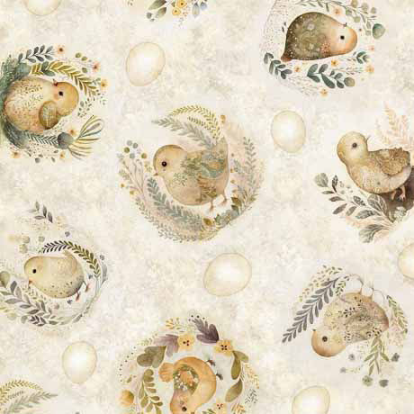 Quilting Treasures Cotton Tails Mushroom Toss Gray Fabric