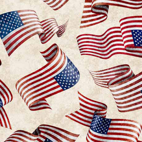 QT Fabrics American Spirit Flag Toss Cream Fabric