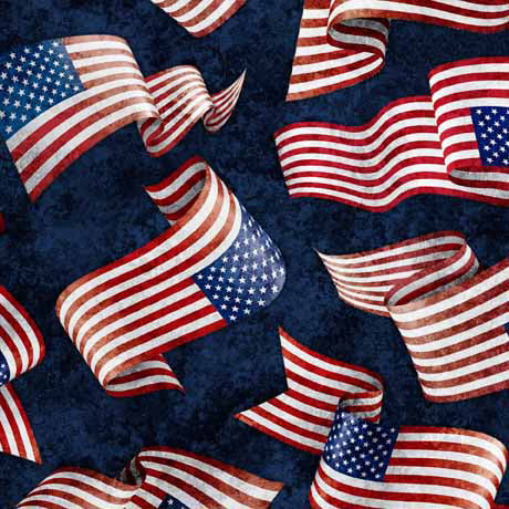 QT Fabrics American Spirit Flag Toss Navy Fabric