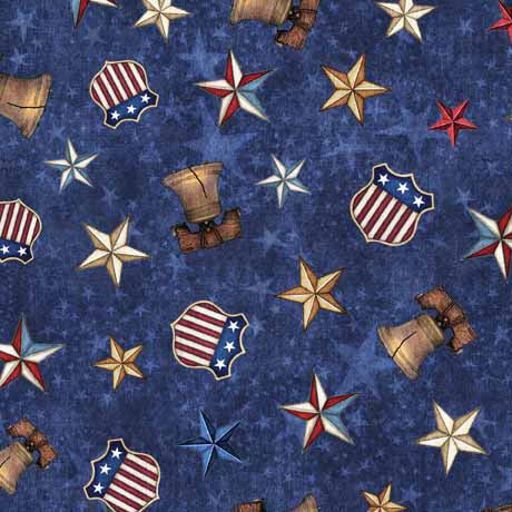 QT Fabrics American Spirit Liberty Bell And Stars Dark Blue Fabric