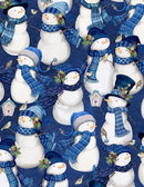 Wilmington Prints Let It Snow-Man! Packed Snowmen Dark Blue Fabric