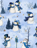 Wilmington Prints Let It Snow-Man! Scenic Snowmen Light Blue Fabric