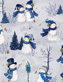 Wilmington Prints Let It Snow-Man! Scenic Snowmen Gray Fabric