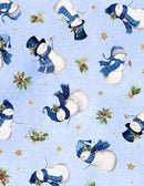 Wilmington Prints Let It Snow-Man! Snowmen Toss Light Blue Fabric