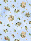 Wilmington Prints Let It Snow-Man! Birds And Pine Toss Light Blue Fabric