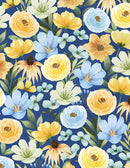 Wilmington Prints Gentle Meadow Packed Floral Blue Fabric