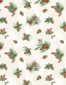 Wilmington Prints Cardinal Charm Pinecone Toss Cream Fabric