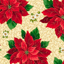 QT Fabrics Poinsettia Symphony Poinsettia And Scroll Ecru Fabric