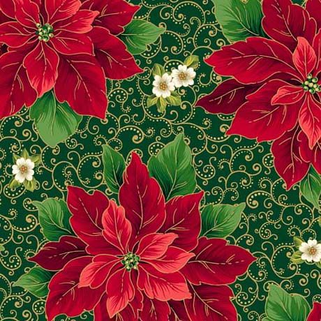 QT Fabrics Poinsettia Symphony Poinsettia And Scroll Forest Fabric