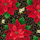 QT Fabrics Poinsettia Symphony Poinsettia And Scroll Black Fabric