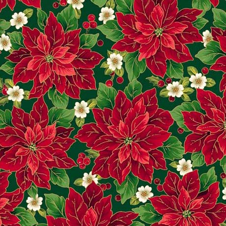 QT Fabrics Poinsettia Symphony Packed Poinsettia Forest Fabric