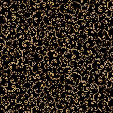 QT Fabrics Poinsettia Symphony Scroll Black Fabric