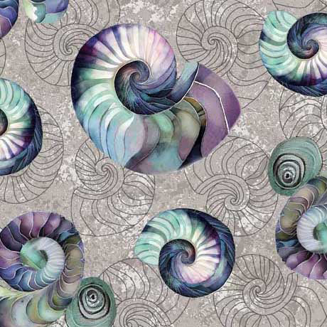 Quilting Treasures Seashell Soiree Gray Small Shell Toss Fabric