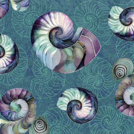 Quilting Treasures Seashell Soiree Teal Small Shell Toss Fabric