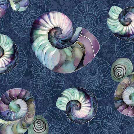 Quilting Treasures Seashell Soiree Dark Blue Small Shell Toss Fabric