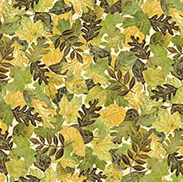 QT Fabrics Autumn Forest Leaves Cream Fabric