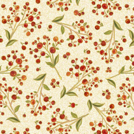 QT Fabrics Autumn Forest Berry Sprig Cream Fabric