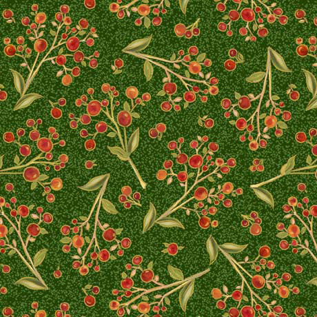 QT Fabrics Autumn Forest Berry Sprig Green Fabric