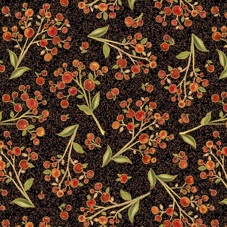 QT Fabrics Autumn Forest Berry Sprig Black Fabric