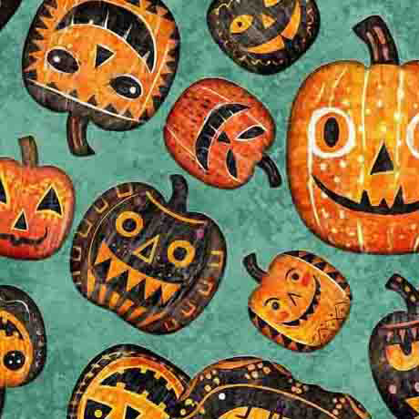 Quilting Treasures Creepin' It Real Jade Pumpkin Toss Fabric