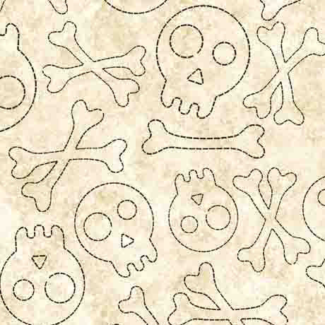 Quilting Treasures Creepin' It Real Cream Sketched Skulls Fabric