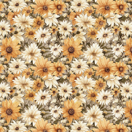 QT Fabrics Queen Bee Packed Floral Tan Fabric