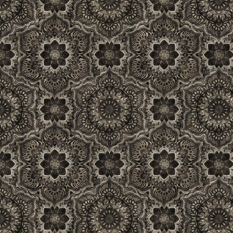 QT Fabrics Queen Bee Flower Medallion Charcoal Fabric