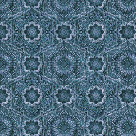 QT Fabrics Queen Bee Flower Medallion Denim Fabric