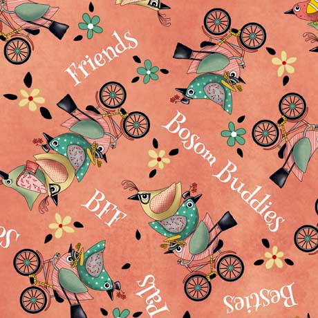 QT Fabrics Life Is Better With Friends Bird Toss Peach Fabric