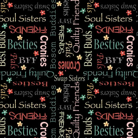 QT Fabrics Life Is Better With Friends Text Black Fabric