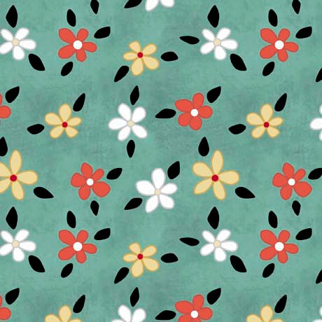 QT Fabrics Life Is Better With Friends Flower Toss Sea Foam Fabric