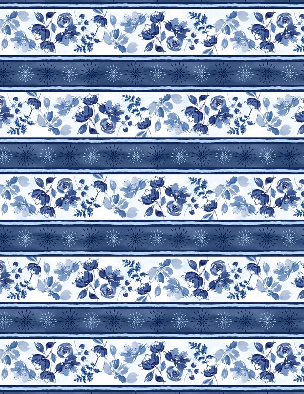 Wilmington Prints Dreaming In Blue Border Stripe Fabric