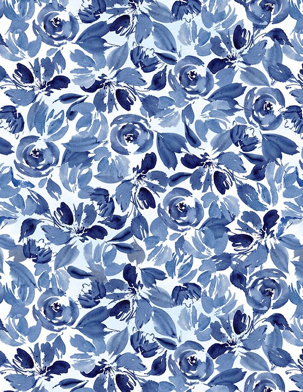 Wilmington Prints Dreaming In Blue Packed Flowers White Fabric