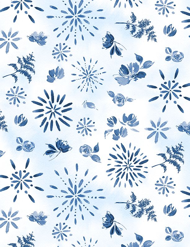 Wilmington Prints Dreaming In Blue Large Allover White Fabric