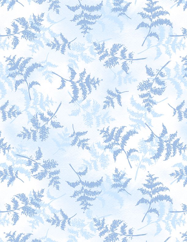 Wilmington Prints Dreaming In Blue Fern Toss White Fabric