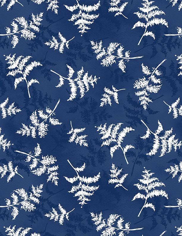 Wilmington Prints Dreaming In Blue Fern Toss Dark Blue Fabric