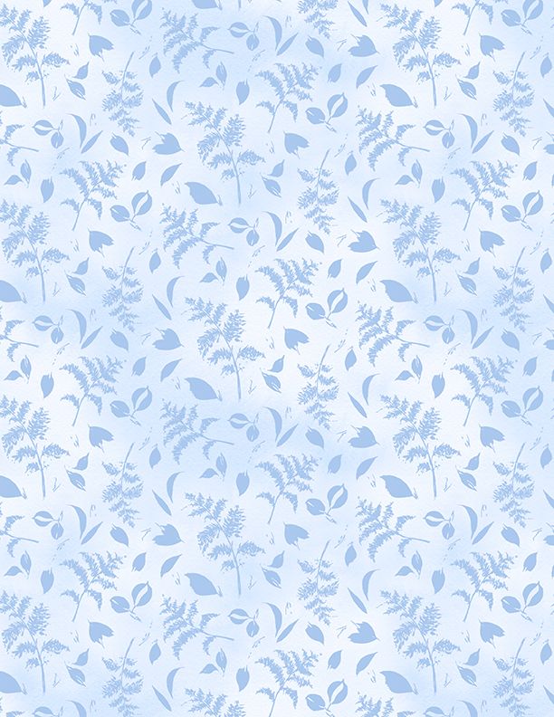 Wilmington Prints Dreaming In Blue Leaves Allover White Fabric