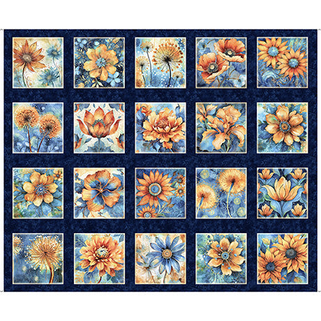 QT Fabrics Midnight Blooms Patches Panel