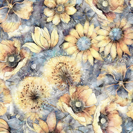 QT Fabrics Midnight Blooms Packed Floral Gray Fabric