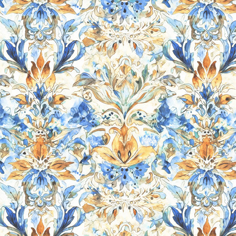 QT Fabrics Midnight Blooms Watercolor Brocade Blue Fabric