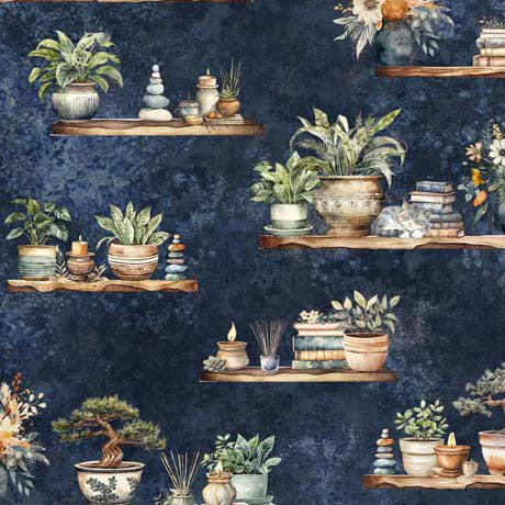 QT Fabrics Home Sweet Home Floating Shelves Navy Fabric