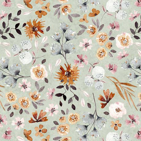 QT Fabrics Home Sweet Home Floral Light Sage Fabric