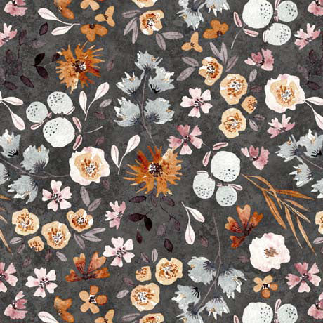 QT Fabrics Home Sweet Home Floral Charcoal Fabric